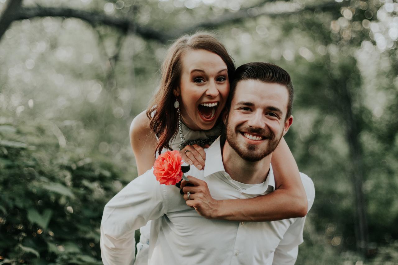 A happy couple in nature.